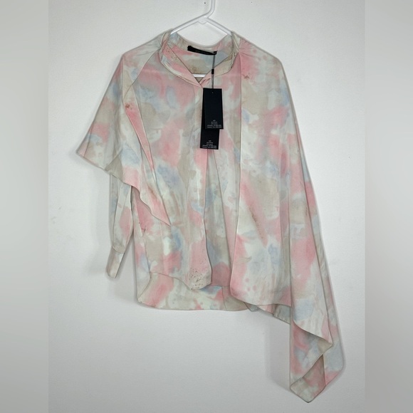 ROKH Scarf Blouse Bleached Blossom Cape Tie Neck - Picture 11 of 15